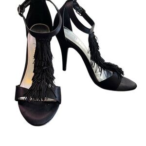 EUC! White House Black Market ‘Cape’ Black Fringe Sandals, Size 7M